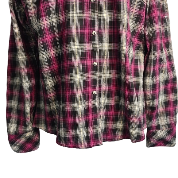 Adiktd Women's Plaid Pearl Snap Western Lace Trimmed Embellished Rodeo Shirt L - Picture 4 of 12